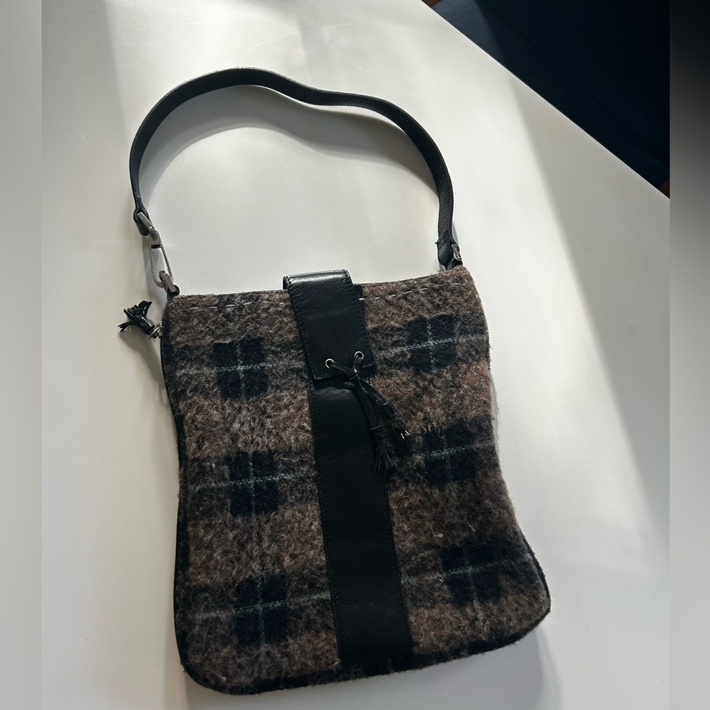 Cole Haan Wool Plaid Purse with Black Leather Tassels